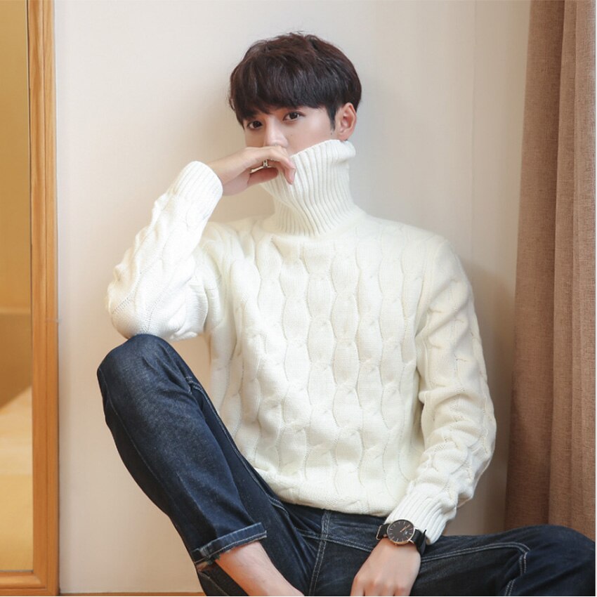 5XL Men Turtleneck Sweater Thick Knitted Pullover Winter Sweater Male High Turtle Neck Plus Size Mens Coats Black White Red 4XL alx