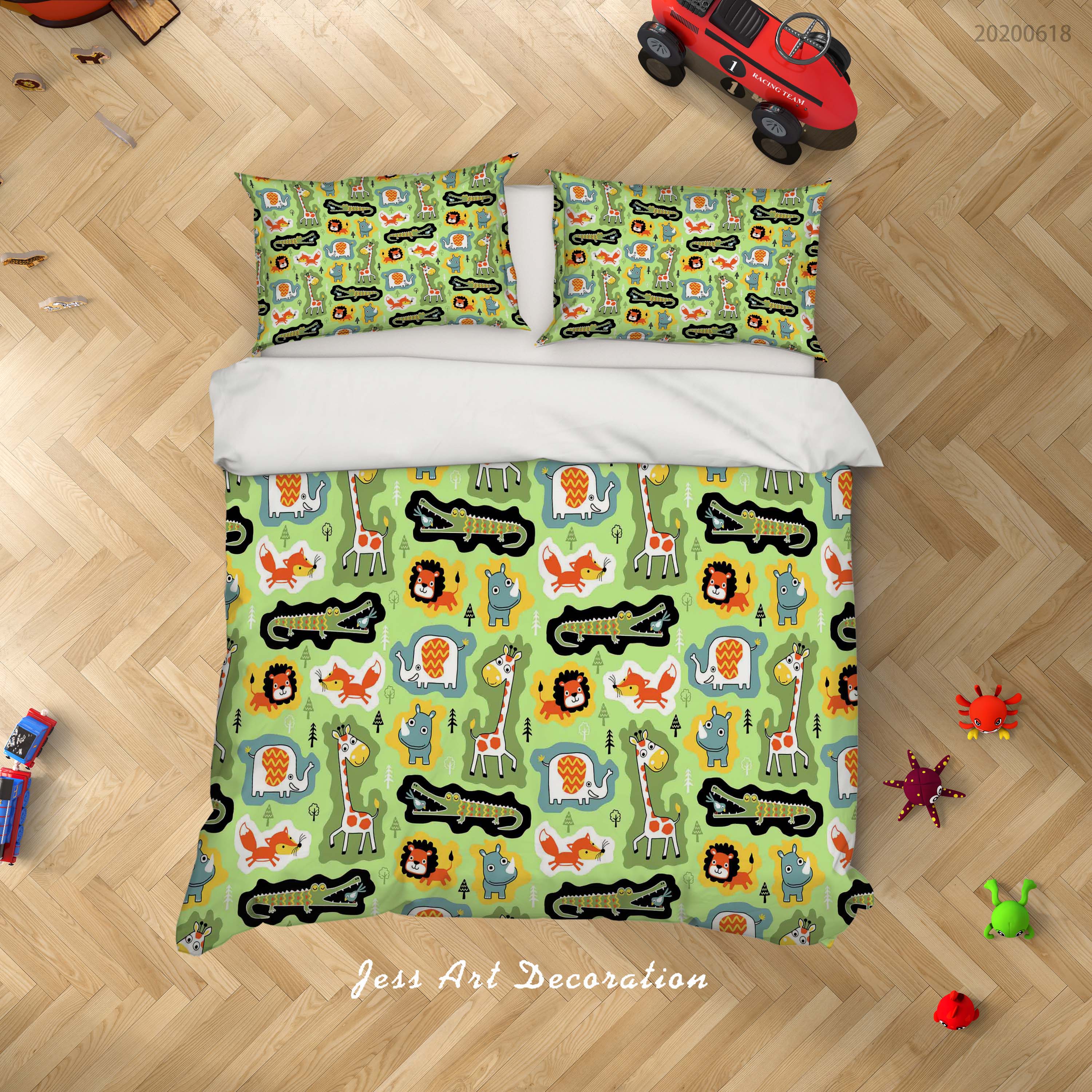 3D Green Cartoon Animal Quilt Cover Set Bedding Set Duvet Cover Pillowcases Sf84