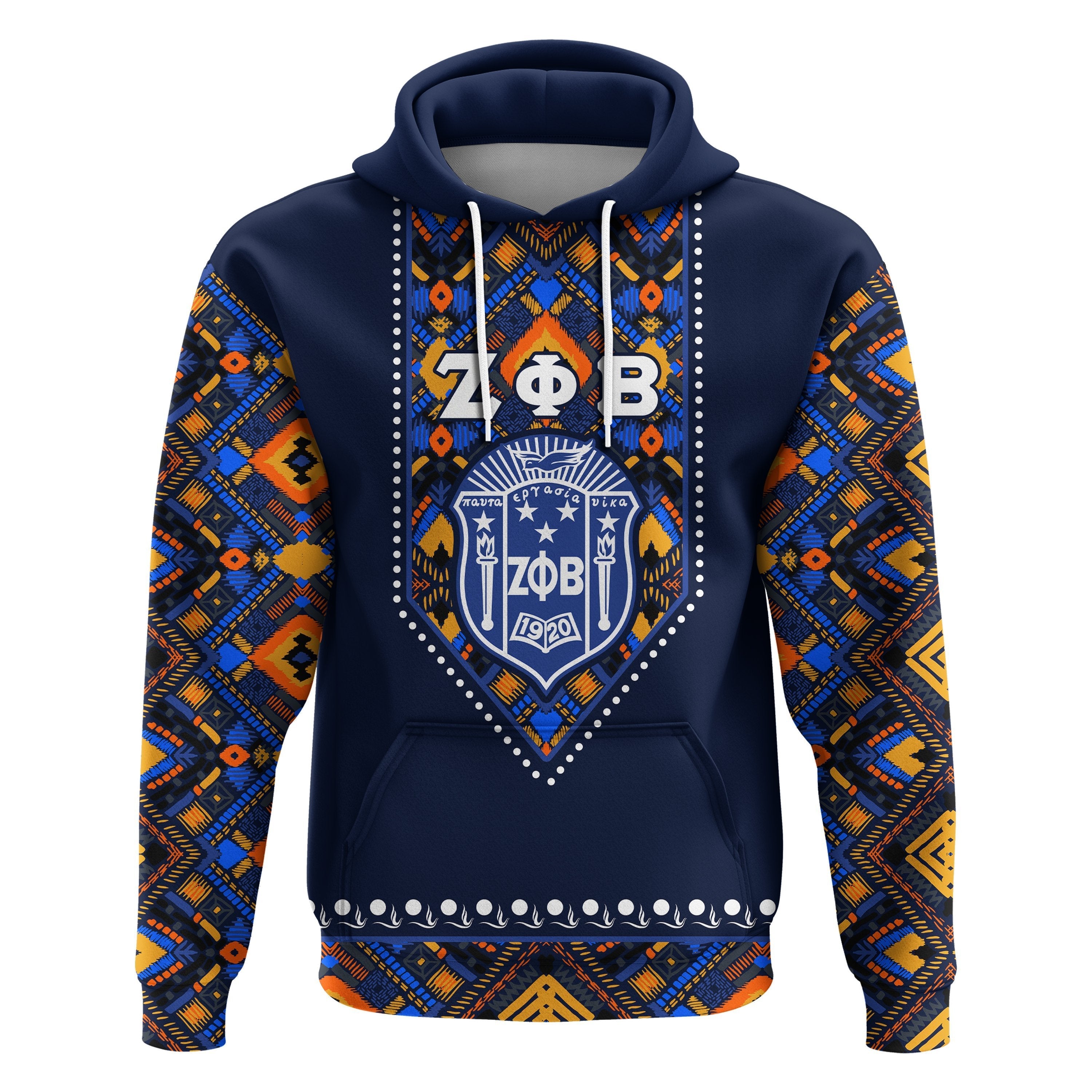 Wonderprint Hoodie – Zeta Phi Beta African Pattern – Navy Lt16