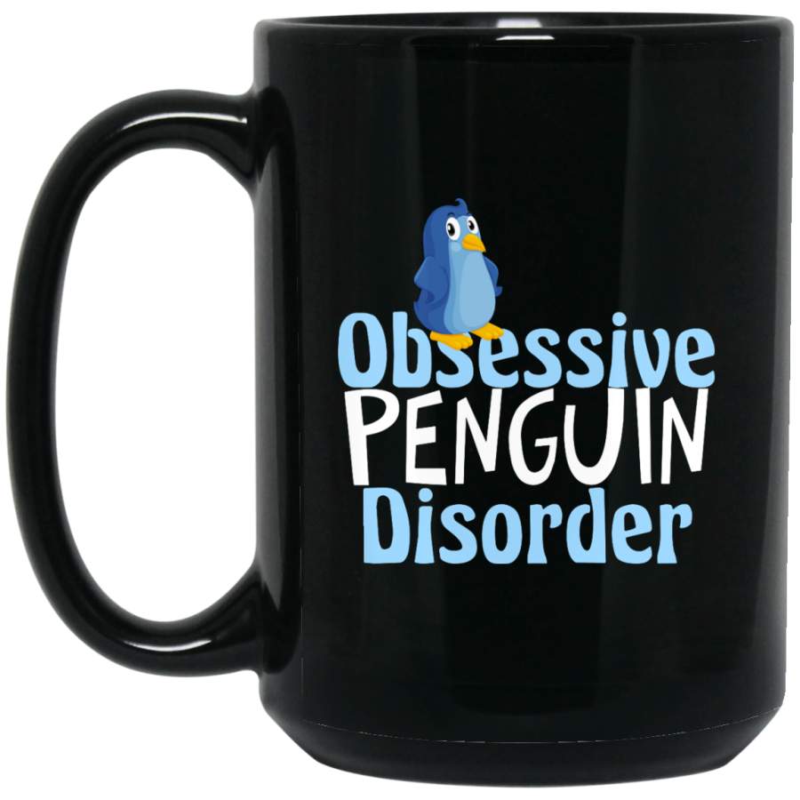 Cute Obsessive Penguin Disorder 15 oz. Black Mug