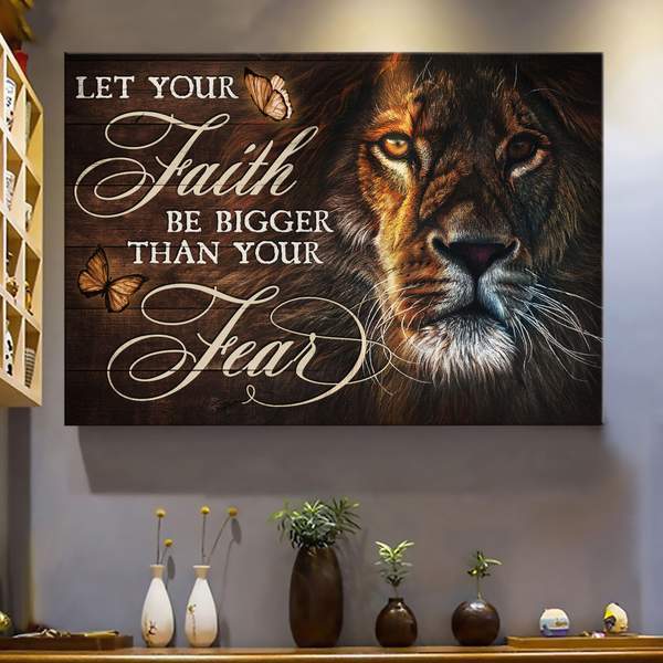 Awesome Lion – Let Your Faith Be Bigger Than You Fear Jesus Landscape Canvas Print – Poster And Canvas Art Wall Decor