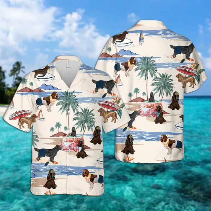 French Spaniel Summer Beach Hawaii Hawaii Shirts For Men Short Sleeve Aloha Shirt Ha111356