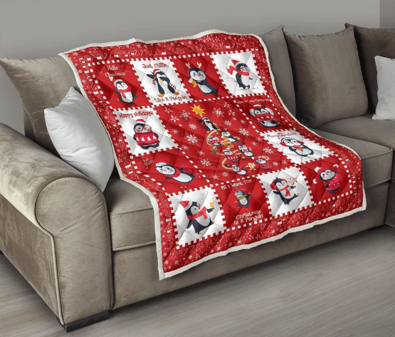 All I Want For Christmas Is Penguin Xmas Gift Idea Just Chilin Like A Penguin Cute Penguin Quilt Blanket