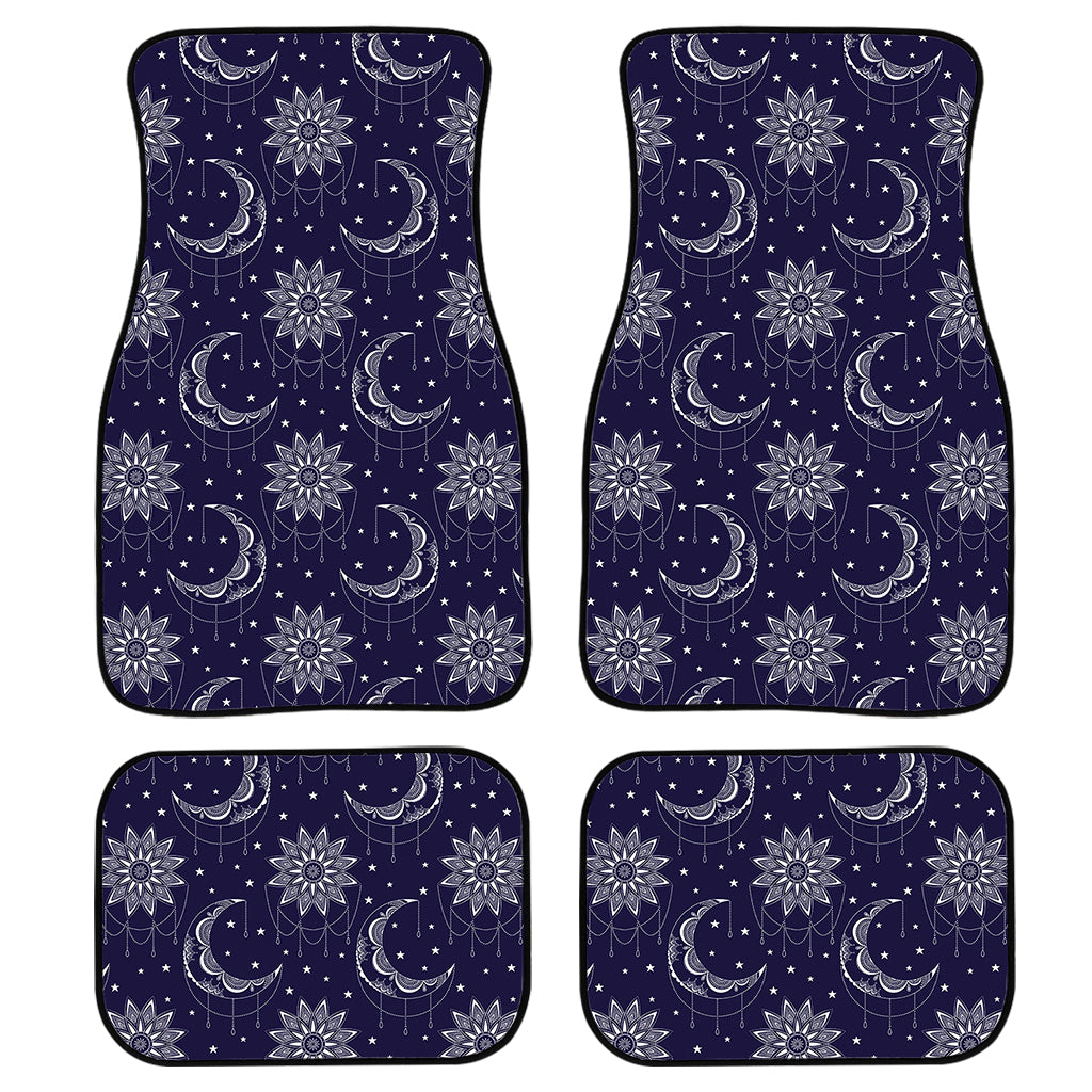 Boho Sun And Moon Pattern Print Front And Back Car Floor Mats, Front Car Mat