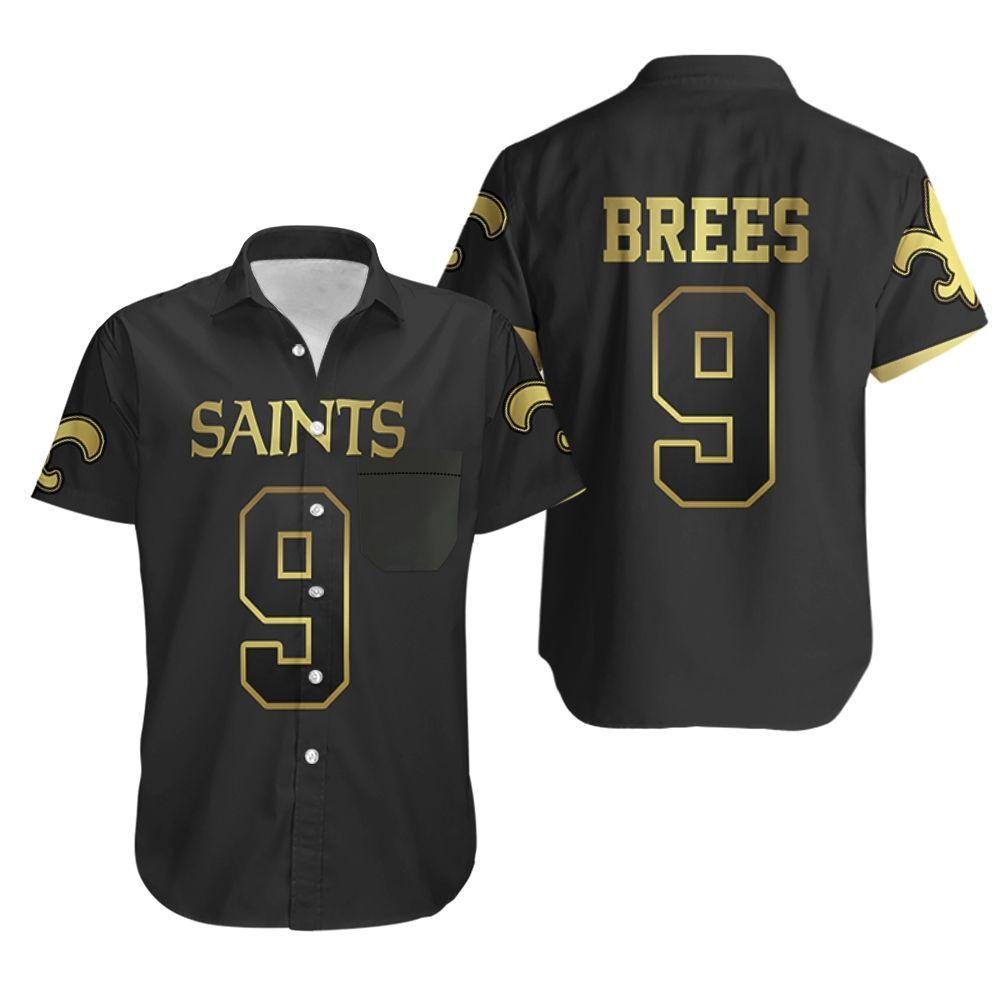 New Orleans Saints 9 Drew Brees Black Golden Edition Jersey Inspired Hawaiian Shirt