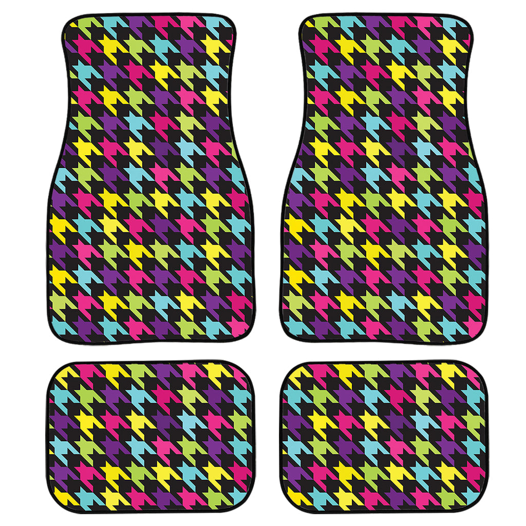 Colorful Houndstooth Pattern Print Front And Back Car Floor Mats, Front Car Mat