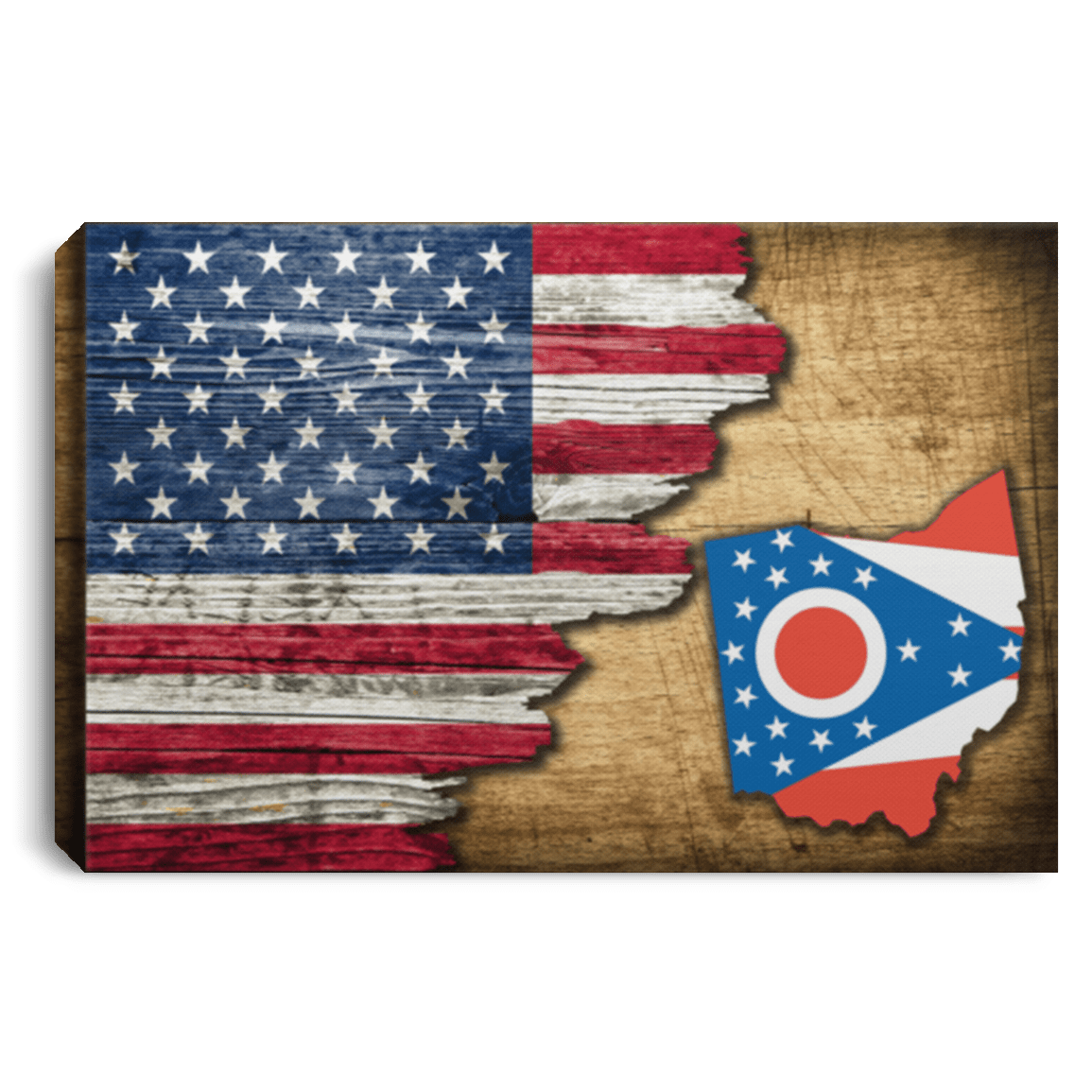 United States/Ohio Flag Ripped Effect 12X8 Inches Landscape Canvas .75In Frame