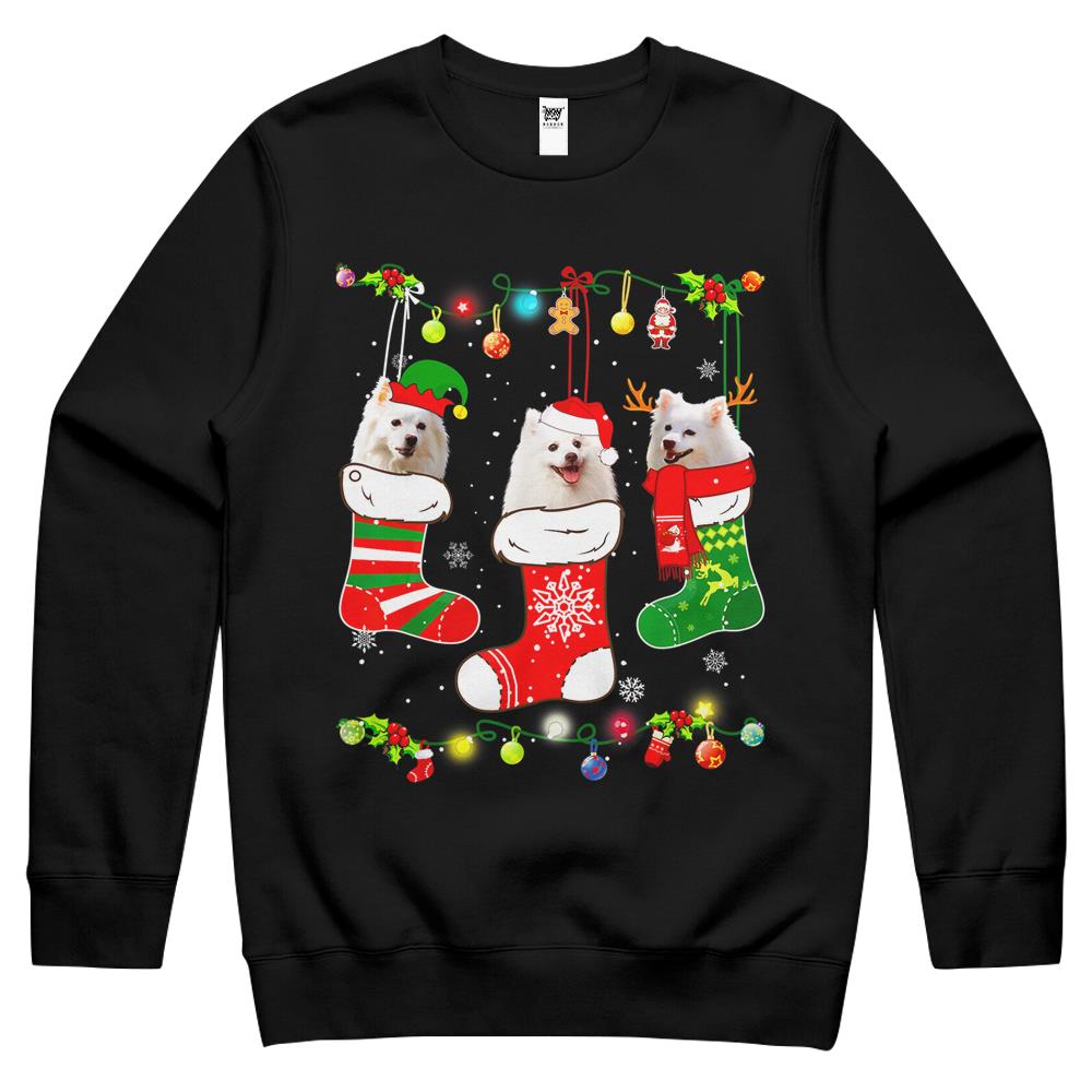 American Eskimo Christmas Lights Funny Puppy Xmas Dog Lover Crewneck Sweatshirt