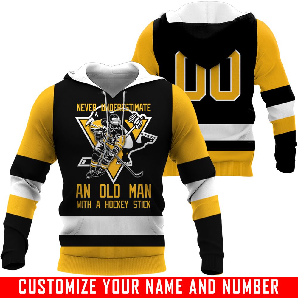 Never Underestimate An Old Man With A Hockey Stick – Pittsburgh Penguins – CUSTOMIZE NAME AND NUMBER – HOT SALE 3D PRINTED – NOT IN STORE