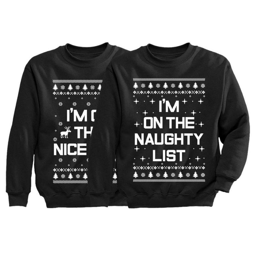 Xmas Nice & Naughty List Ugly Christmas Set Gift Funny Toddler Kids Sweatshirts