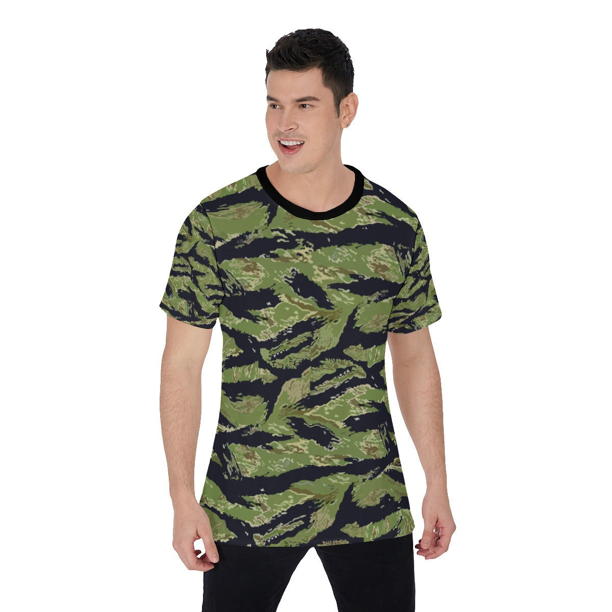 All-Over Print Men’S O-Neck – Military Tiger Stripe Jungle Camouflage Shirt