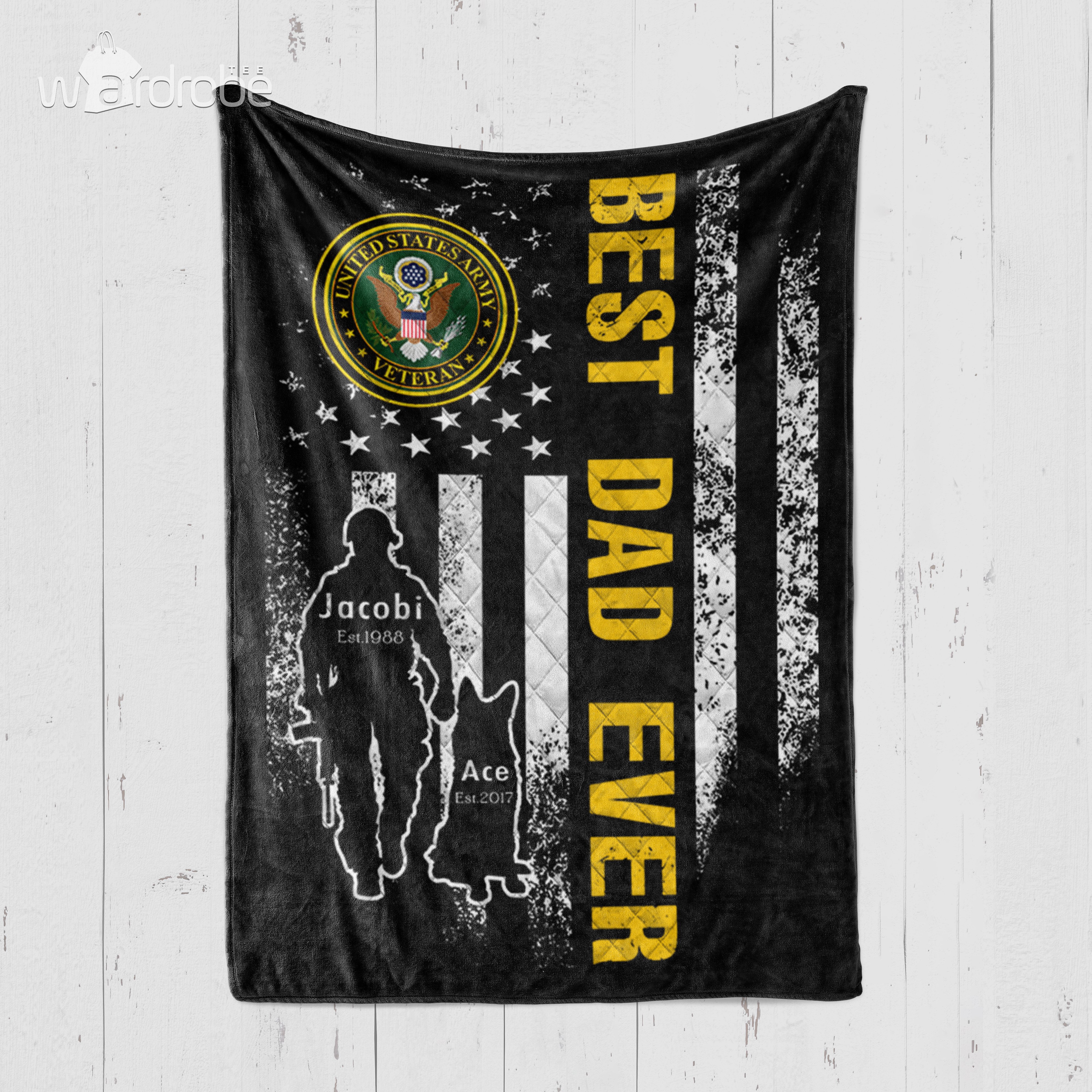 Personalized Father’s Day Gift Best Dad Ever With Dog United States Army Veteran – Quilt Blanket