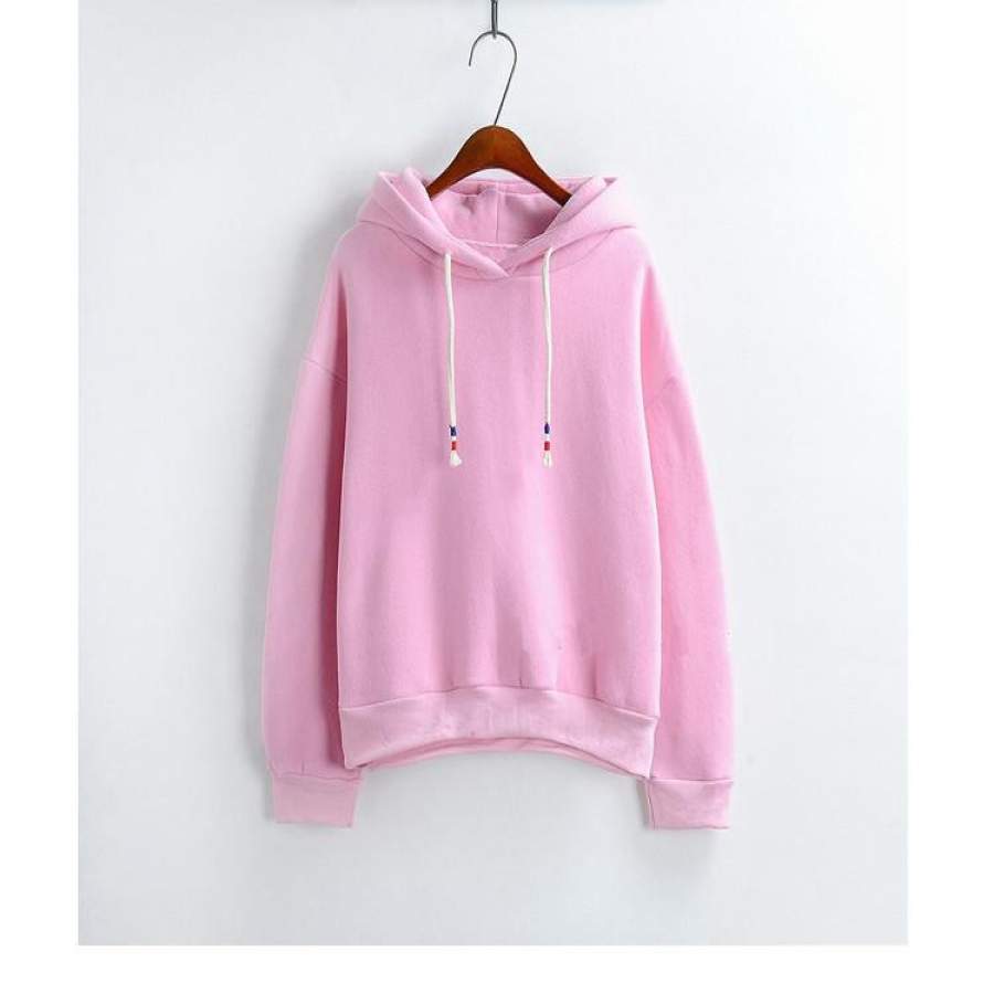 Womens Hooded Sweatshirt New Candy Color Pink Long Sleeved Thick Casual All-match Solid Leisure Hoodie Loose Top