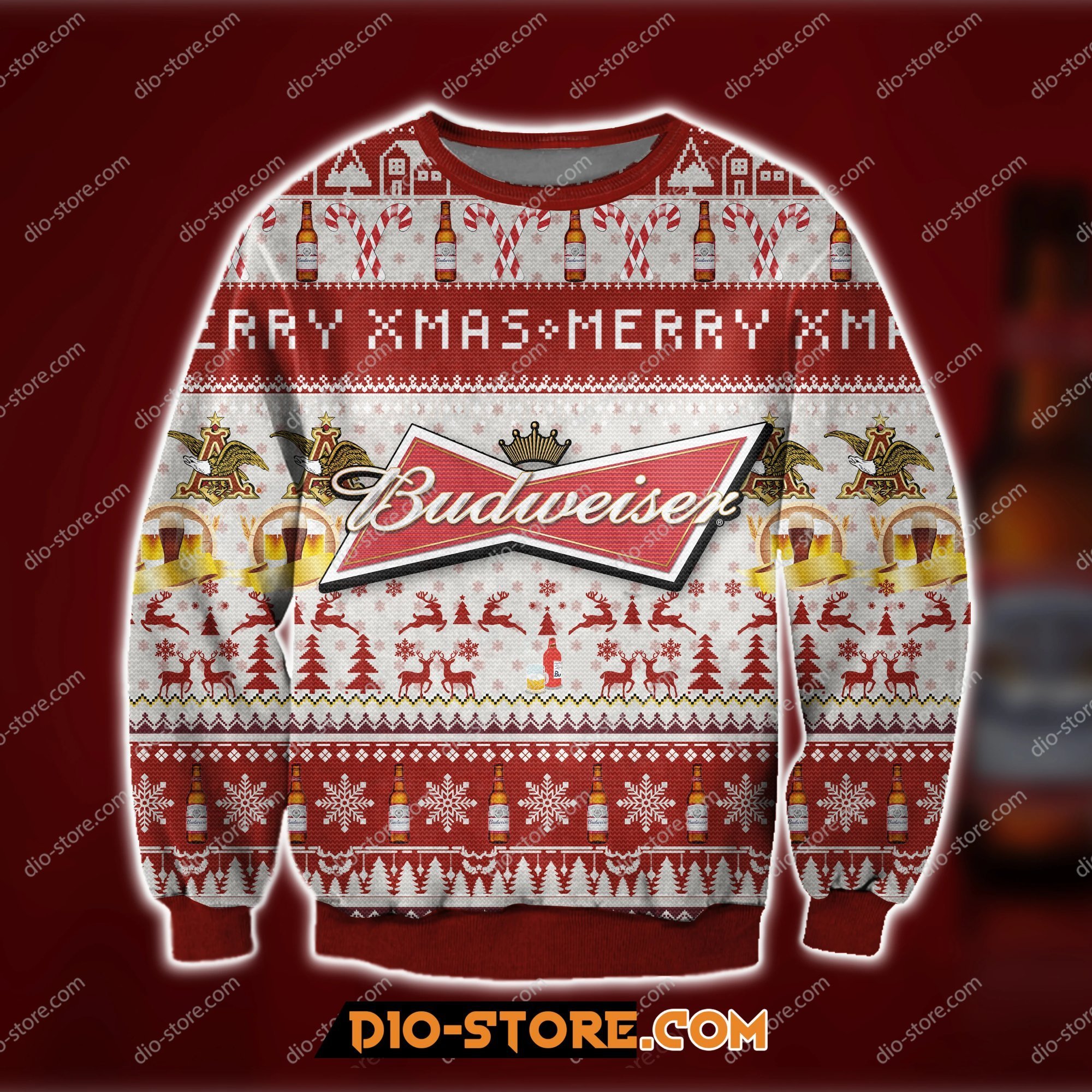 3D All Over Print Budweiser Beer Ugly Christmas Sweatshirt Hoodie All Over Printed Cint10304