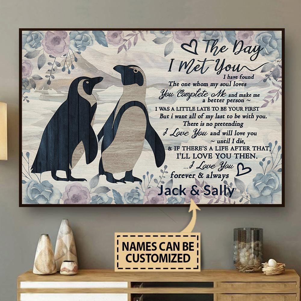 Aeticon Gifts Personalized Penguin Florist Pallet The Day I Met You Canvas Mom Dad Gift Home Decor