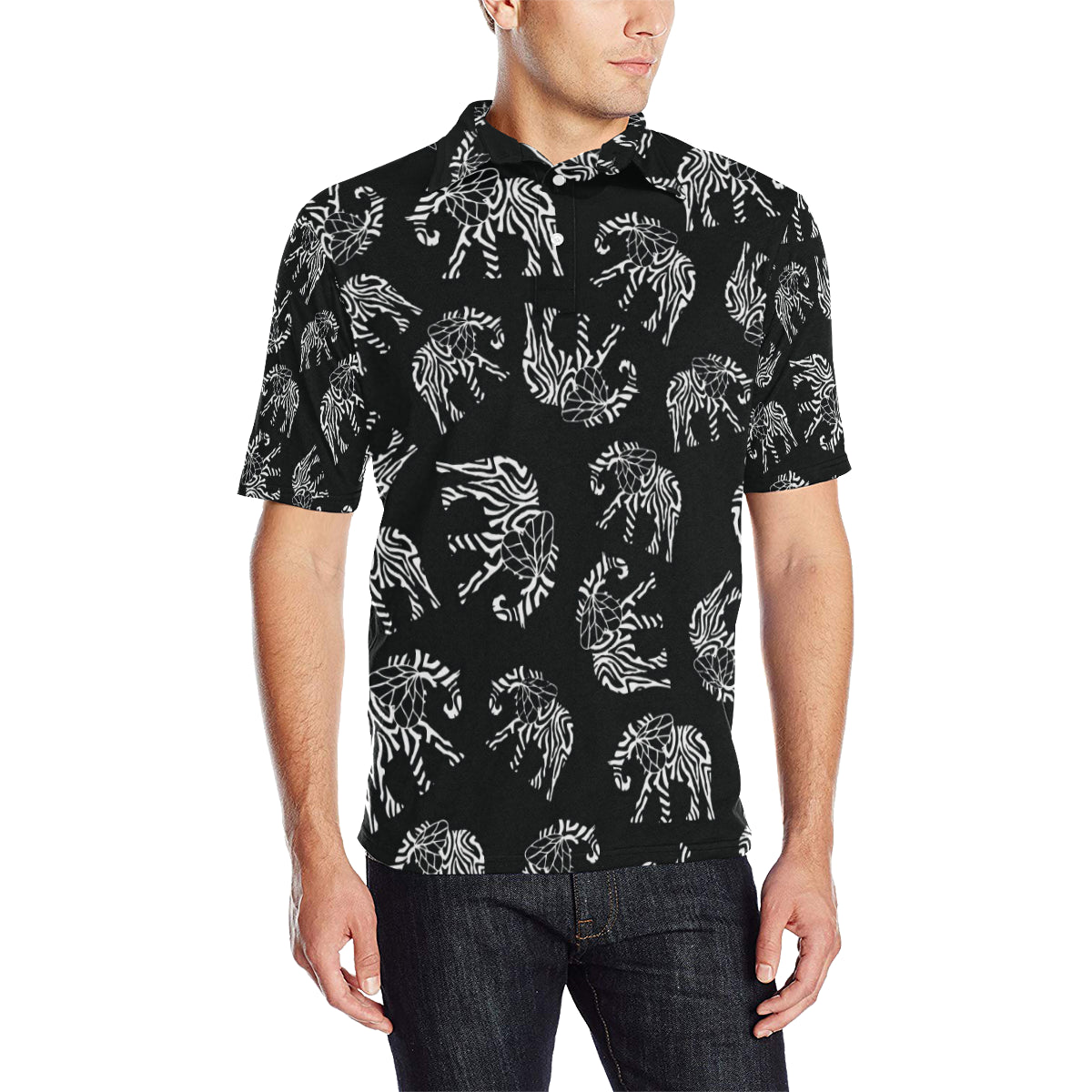 Elephant Tribal Men Polo Shirt