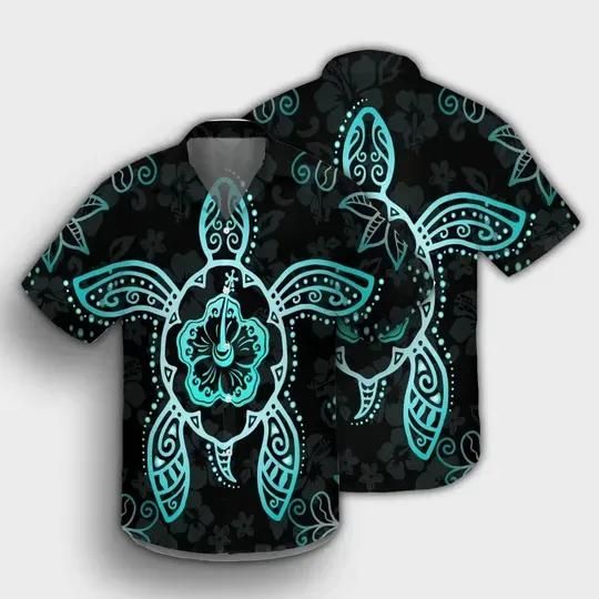 Turtle And Hibiscus Aloha Hawaiian Shirt Colorful Short Sleeve Summer Beach Casual Shirt For Men And Women