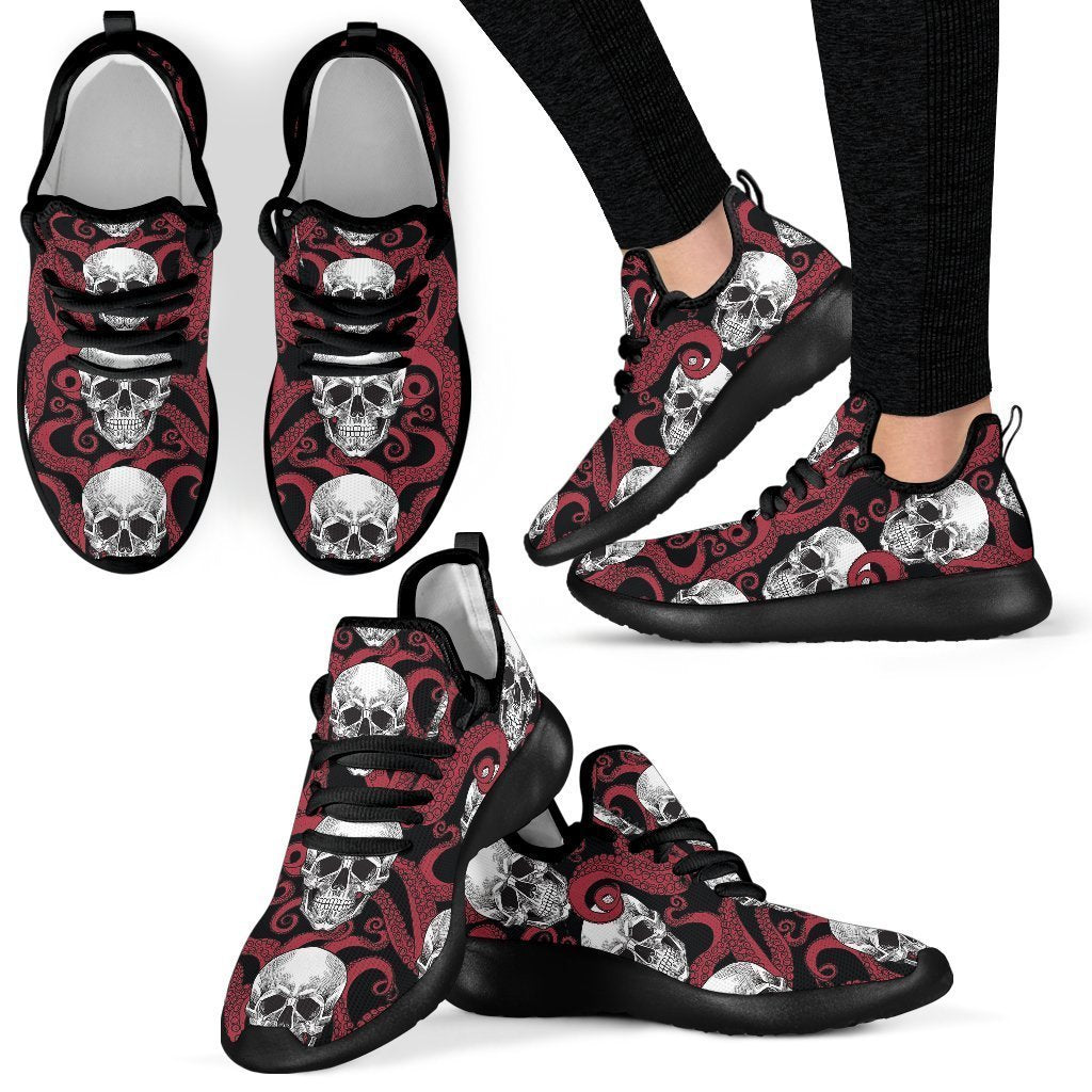 Red Octopus Skull Pattern Print Mesh Knit Shoes