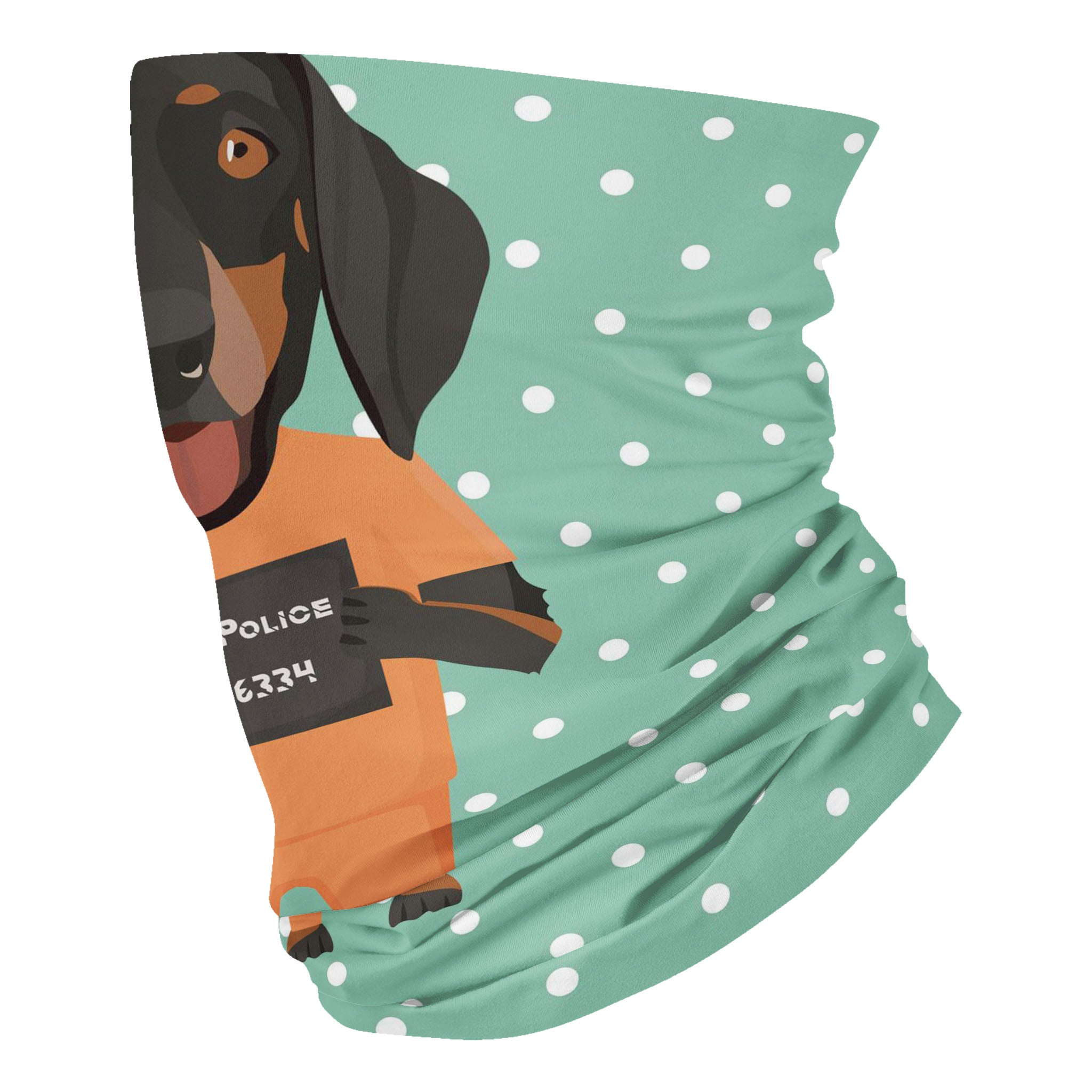 Mugshot prison clothes dog dachshund – Copy – Neck Gaiter