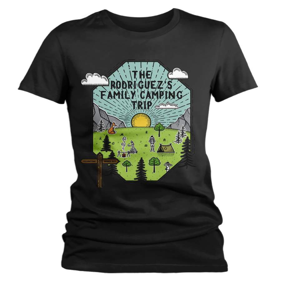 Women’s Personalized Camping T Shirt Family Shirt Custom Graphic Tee Adventure Line Art Illustrated Shirts