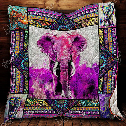 African Elephant Hippie Purple Quilt Blanket Great Customized Gifts For Birthday Christmas Thanksgiving Perfect Gifts For Elephant Lover