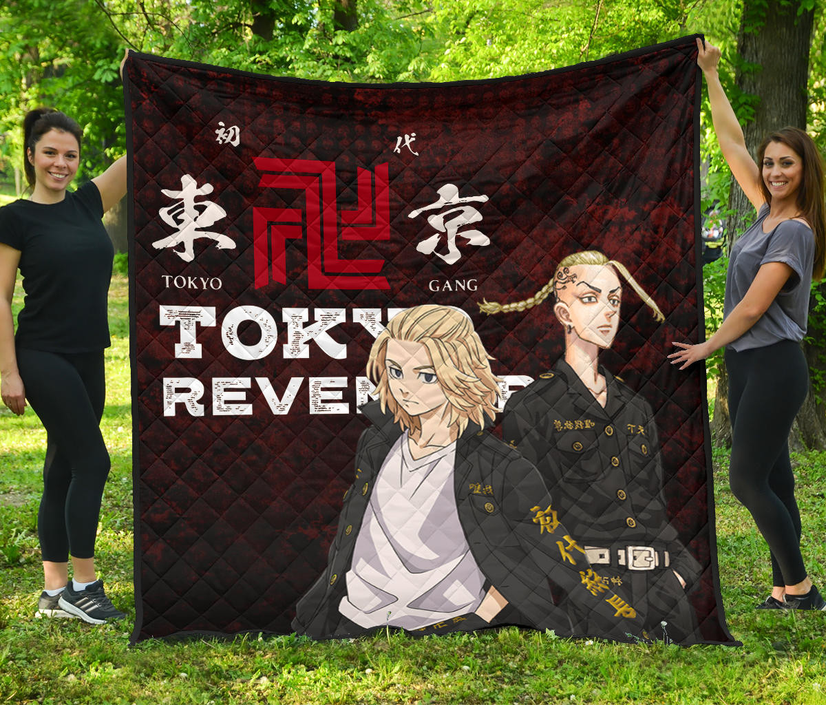 Tokyo Revengers Anime Mikey And Draken Portrait Black And Red Theme Premium Quilt Blanket