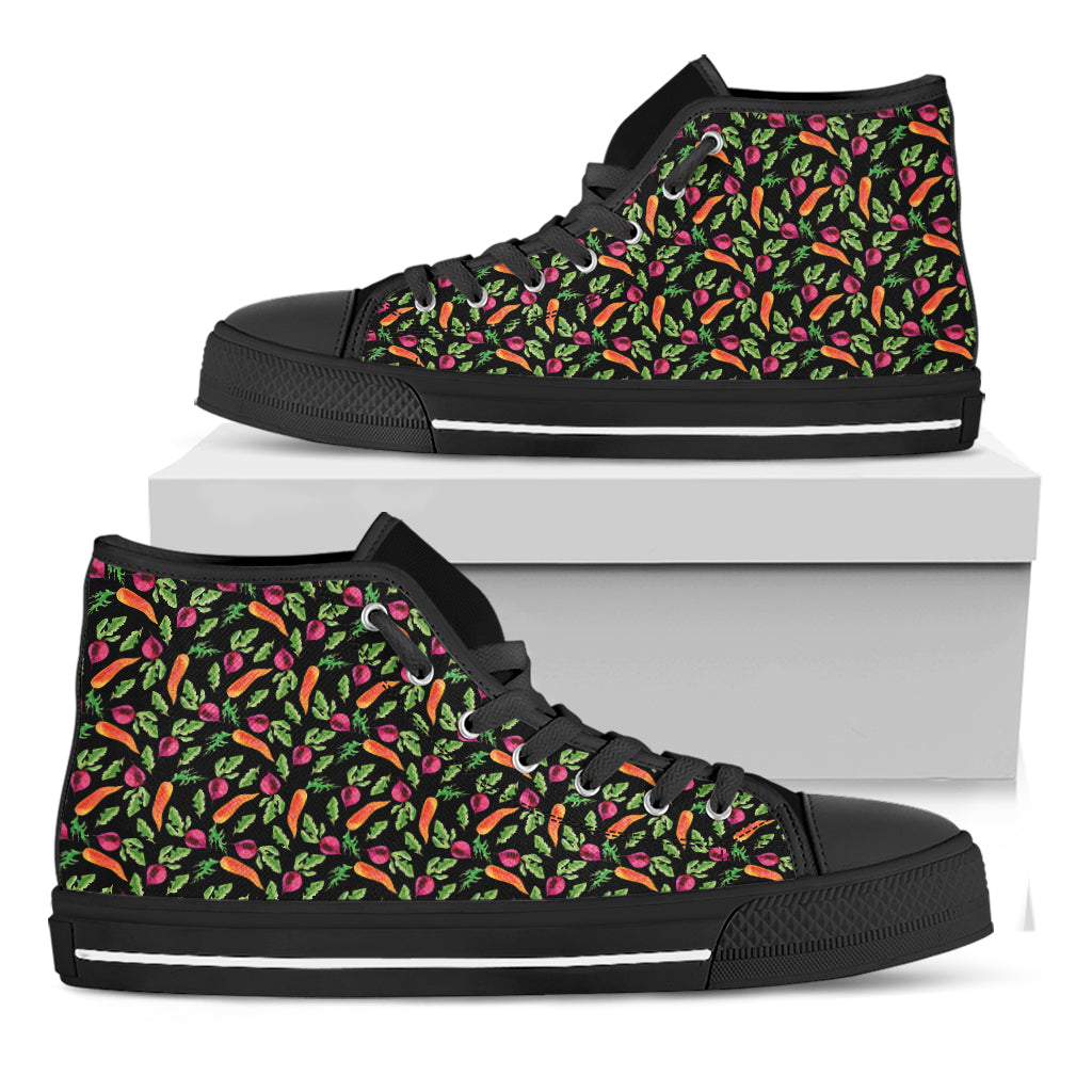 Watercolor Carrot And Radish Print Black High Top Shoes