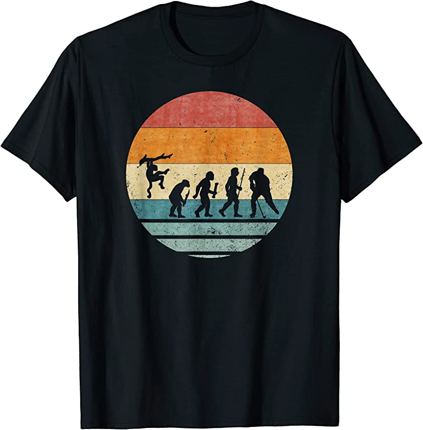 Vintage Retro Evolution Of Hockey Player Silhouette Funny T-Shirt