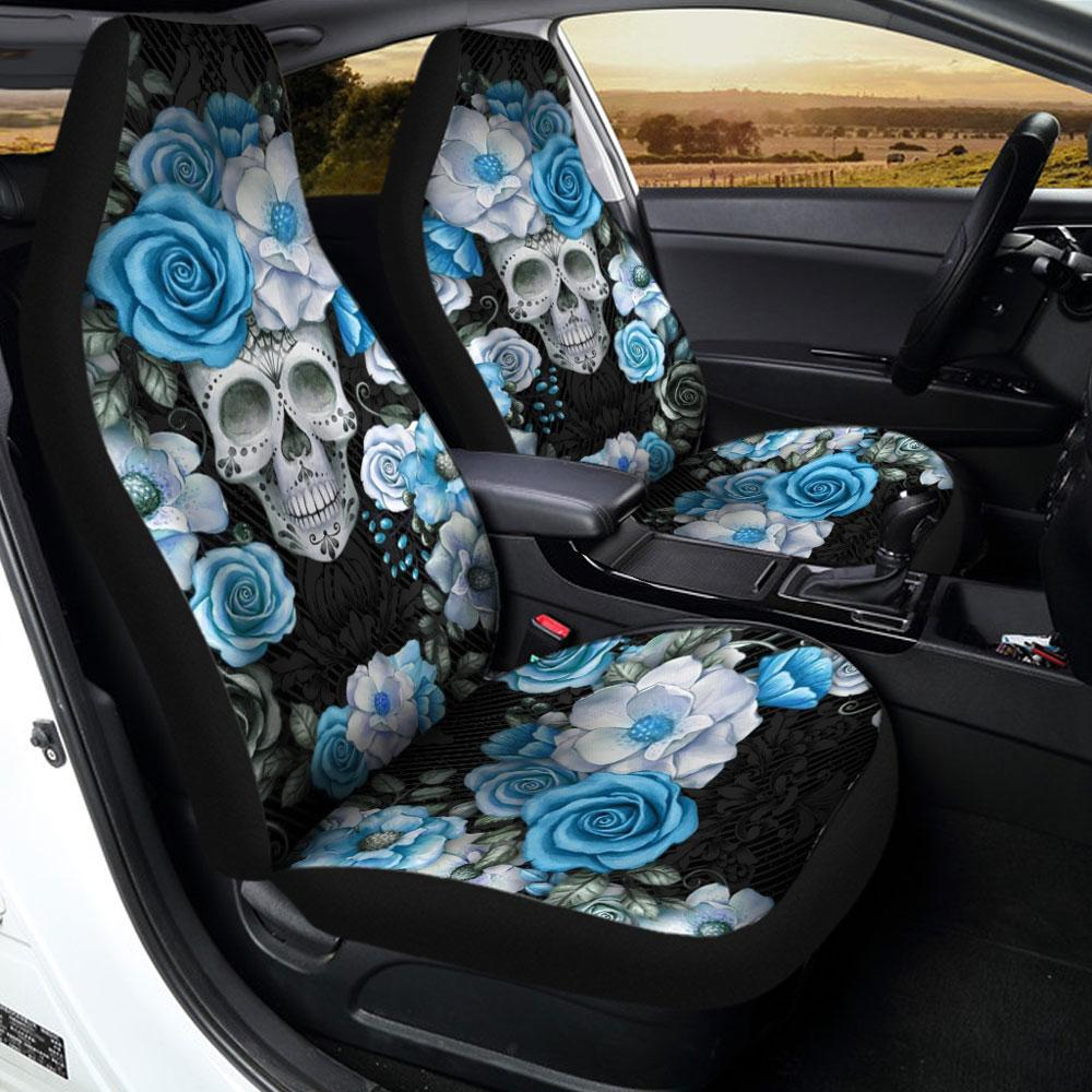 Sugar Skull Flower Blue Car Seat Covers