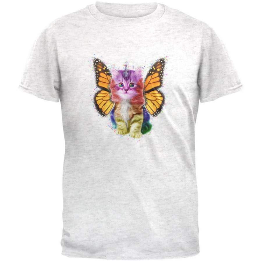 Rainbow Butterfly Unicorn Kitten Mens Soft T Shirt