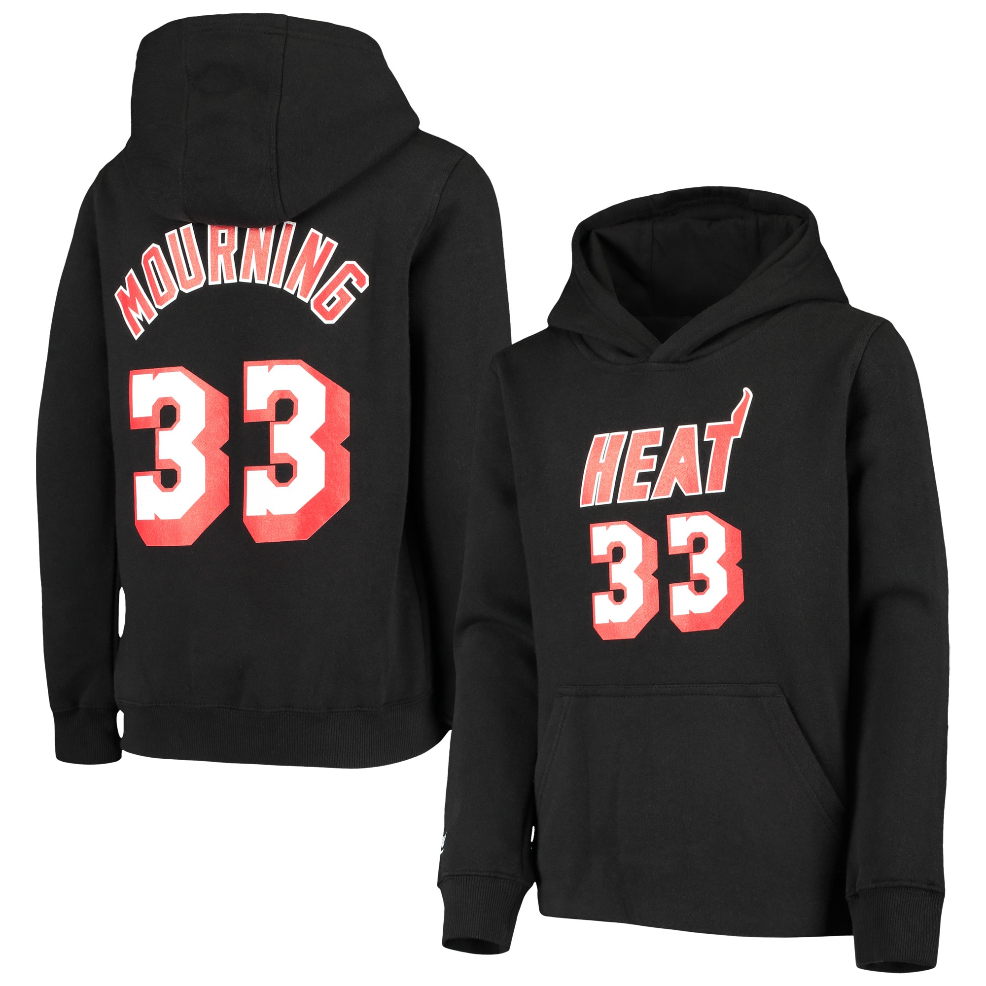 Alonzo Mourning Miami Heat Mitchell & Ness Youth Hardwood Classics Name & Number Pullover Hoodie – Black