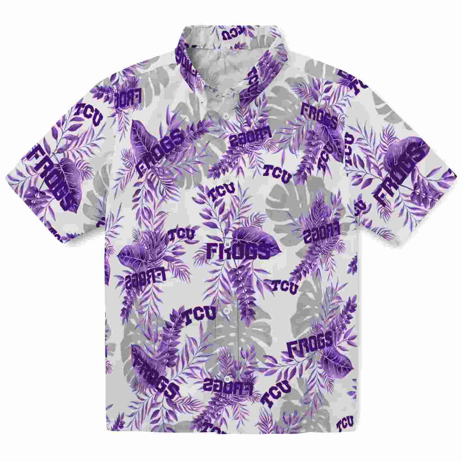 Tcu Horned Frogs Tropical Leaves Purple White Hawaiian Shirt