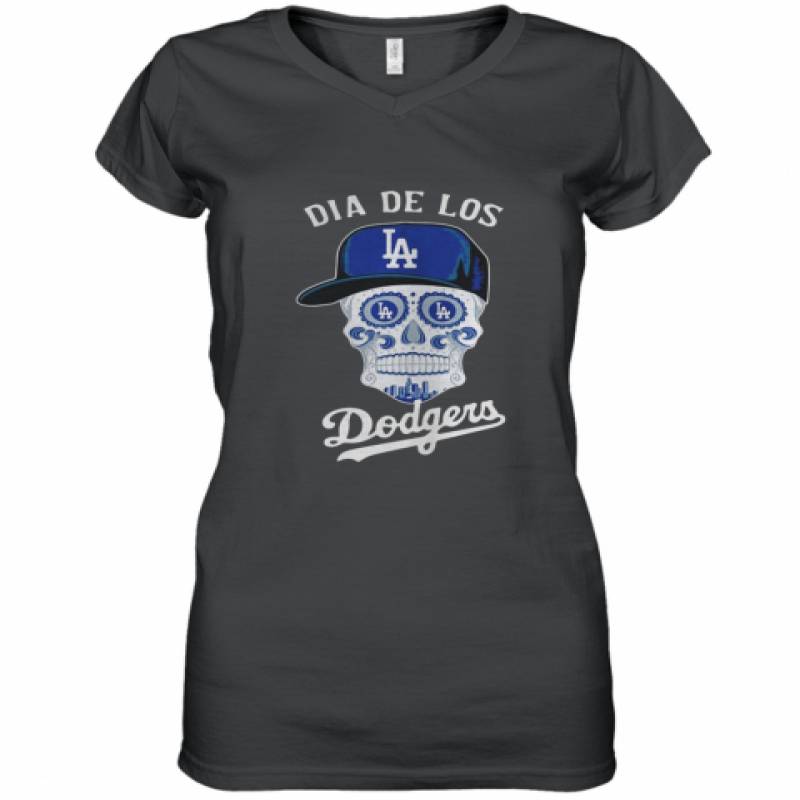 Dia De Los Dodger halloween sugar skull shirt Women's V-Neck T-Shirt