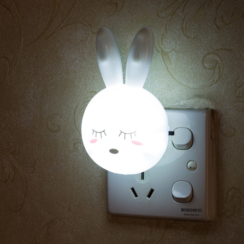 LED Cartoon Rabbit Night Lamp Switch ON/OFF Wall Light AC 220V EU US Plug Bedside Lamp Decor For Children Kids Baby Gifts alx