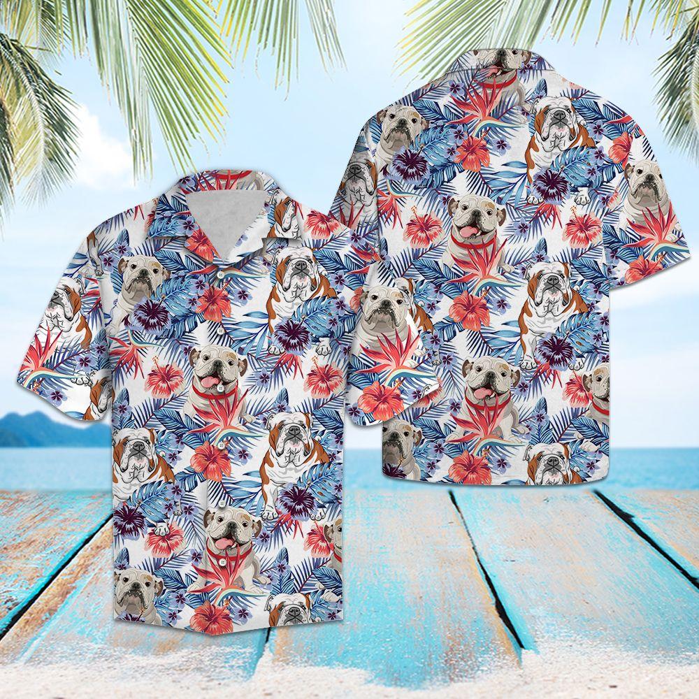 Bulldog Hibiscus Flower Hawaiian Shirt For Men, Hawaiian Shirt For Women, Aloha Shirt, Hawaii Shirt