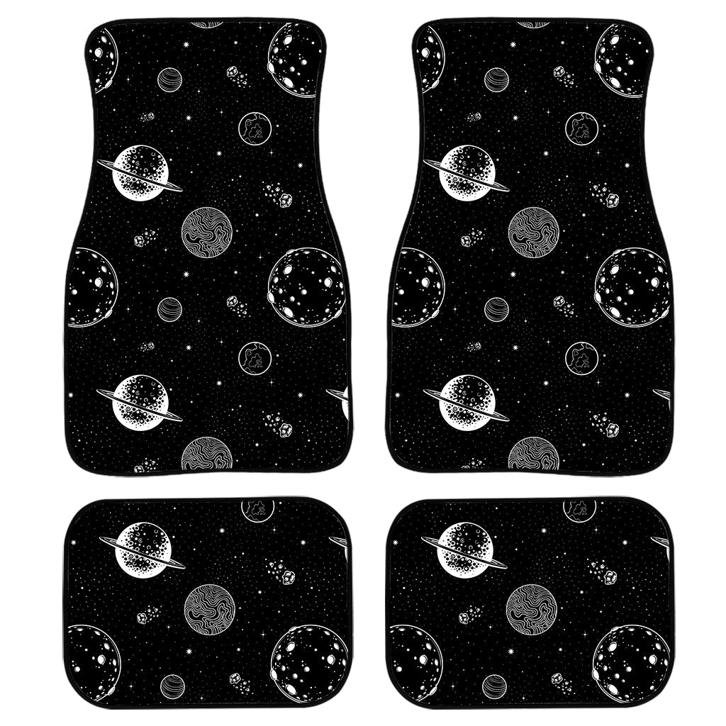 Black And White Planets Pattern Print Front And Back Car Floor Mats, Front Car Mat