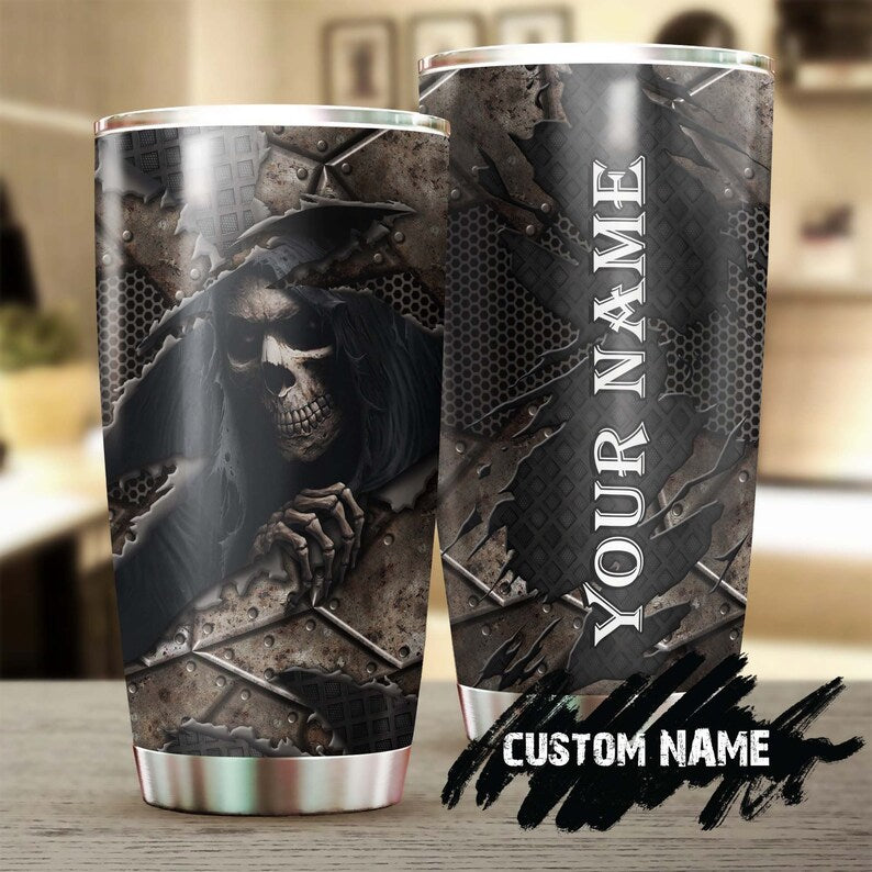 Skull Carbon Tear Metal Pattern Personalized Tumbler-Skull Tumbler-Skull Birthday Gift Christmas Gift Mother’S Day Gift