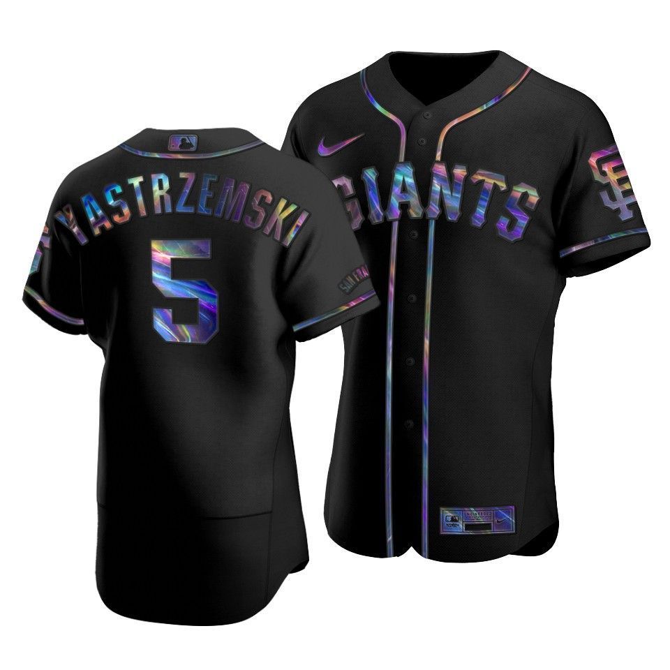 Men’S San Francisco Giants Mike Yastrzemski #5 Iridescent Logo Holographic Limited  Jersey Black