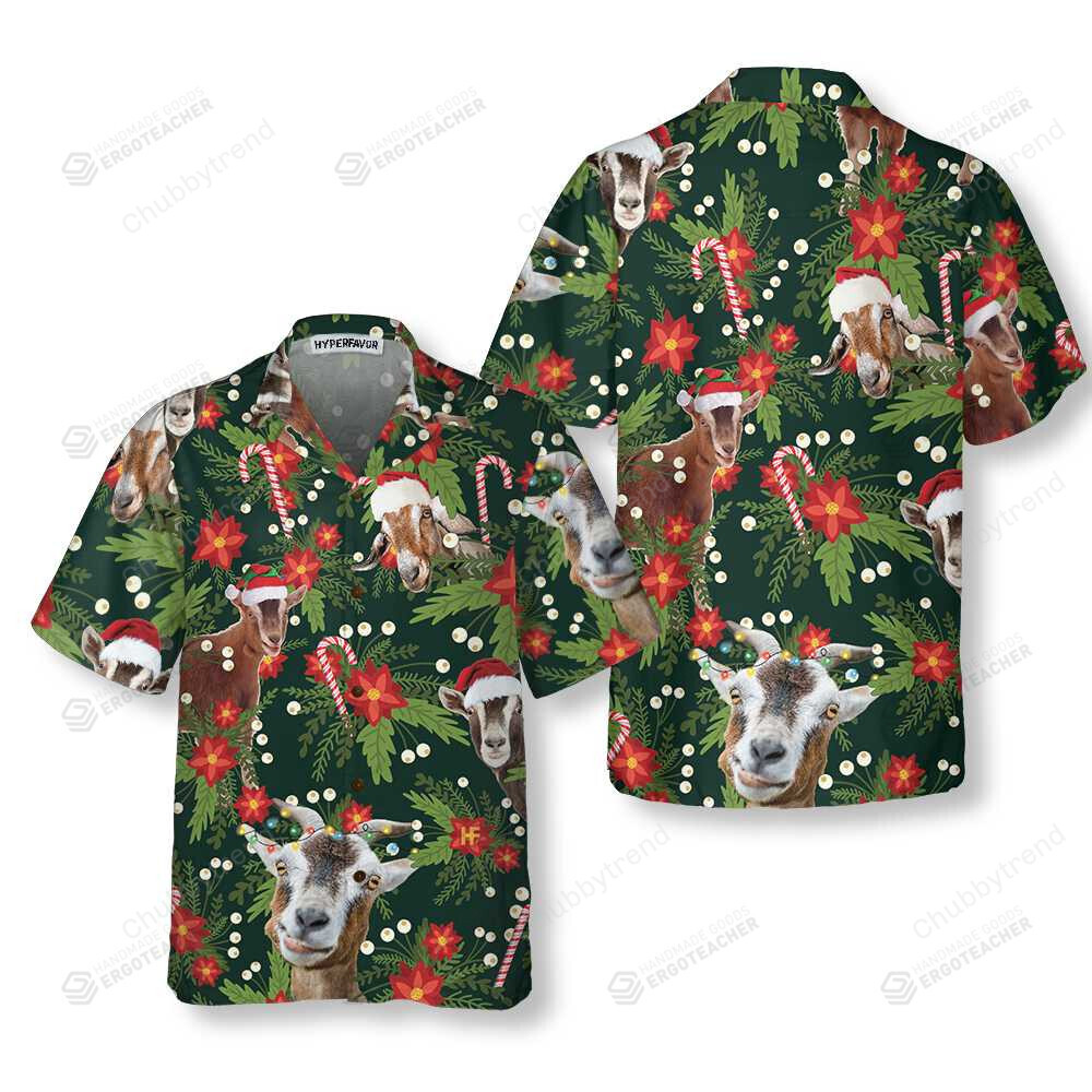 Christmas Goat With Poinsettia Flower Hawaii Shirt Ha72196