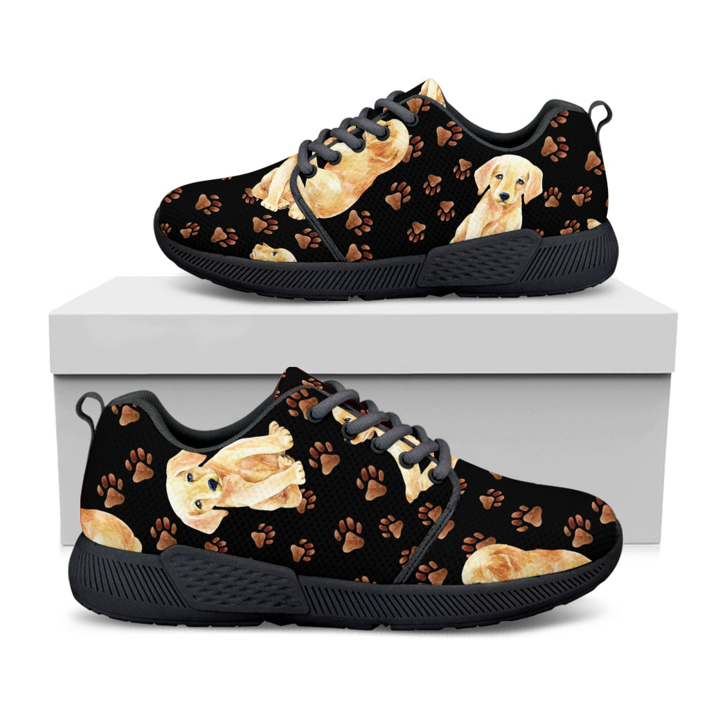 Labrador Retriever Puppy Pattern Print Black Athletic Shoes