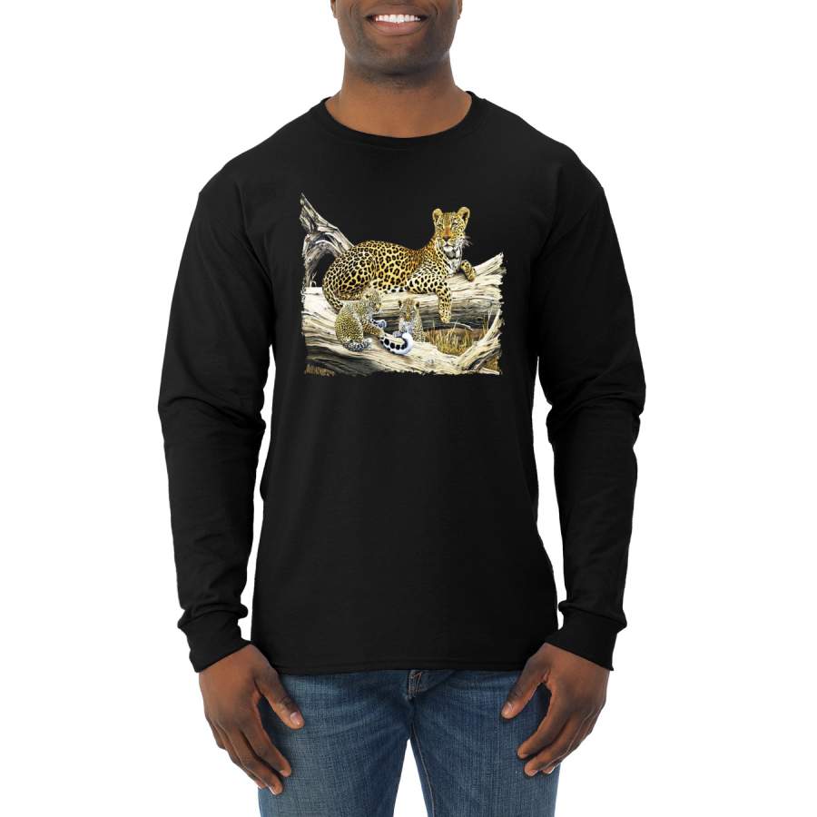 Wild Forest Spotted Cheetah Family Animal Lover Mens Long Sleeve Shirt