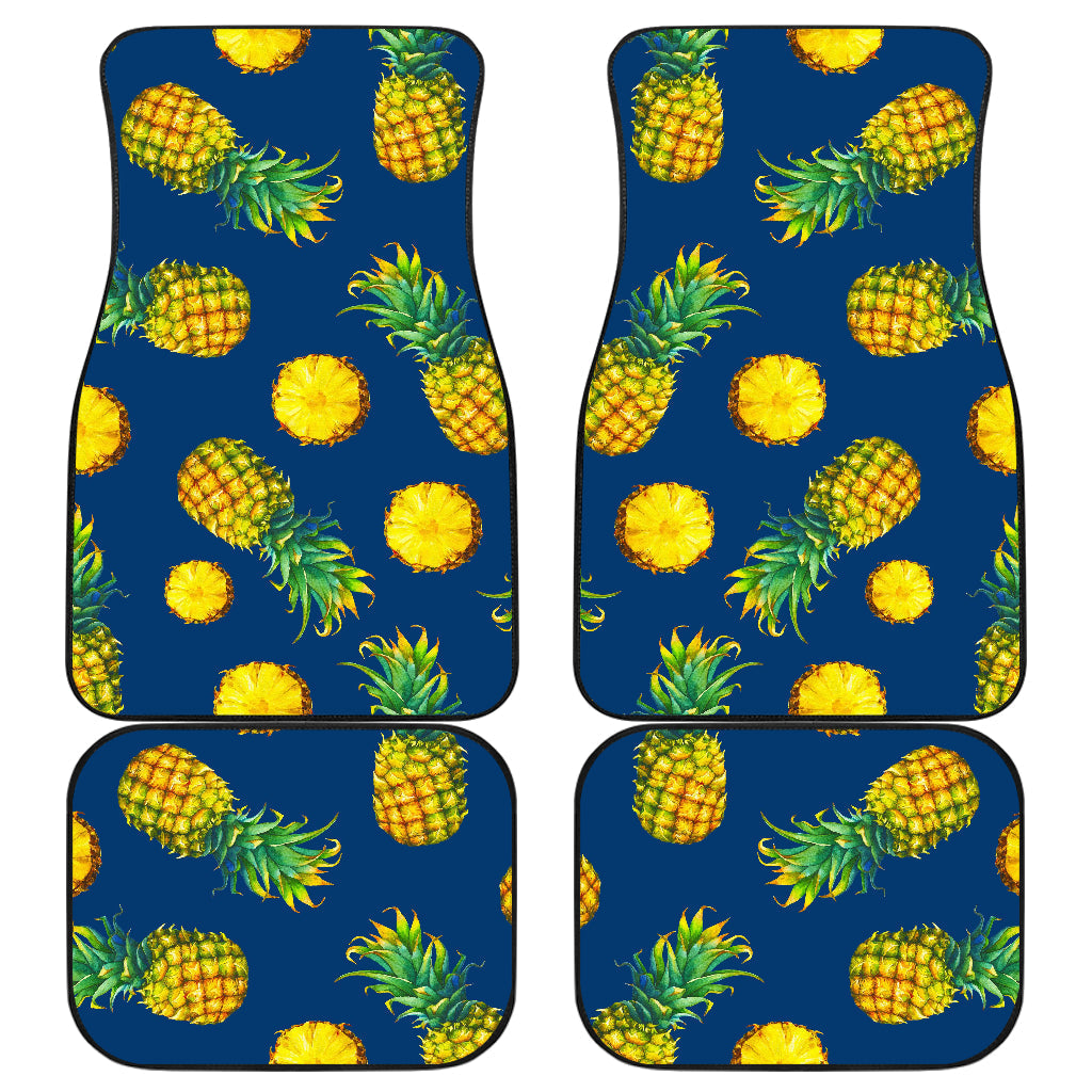 Blue Pineapple Pattern Print Front And Back Car Floor Mats, Front Car Mat