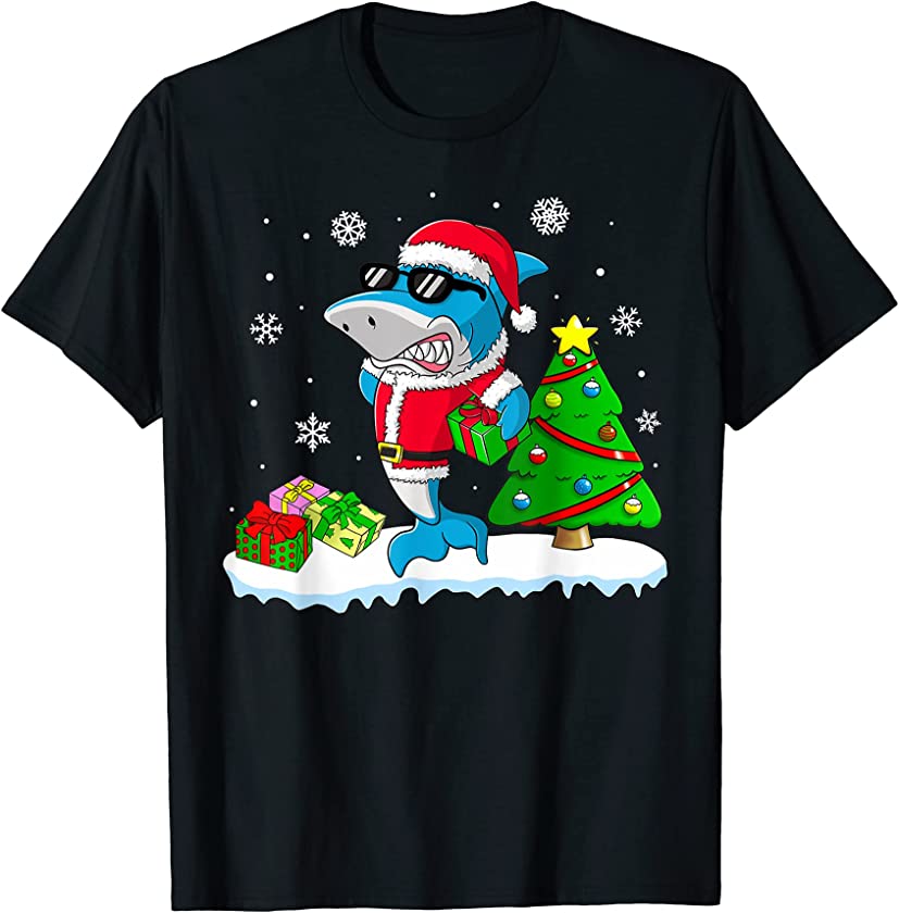 Cute Shark Santa Claus Merry Christmas xmas Gift Women Kids T-Shirt