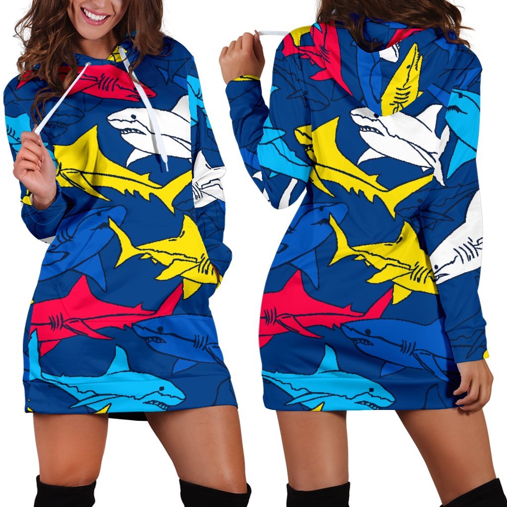 Shark Color Pattern Women Hoodie Dress