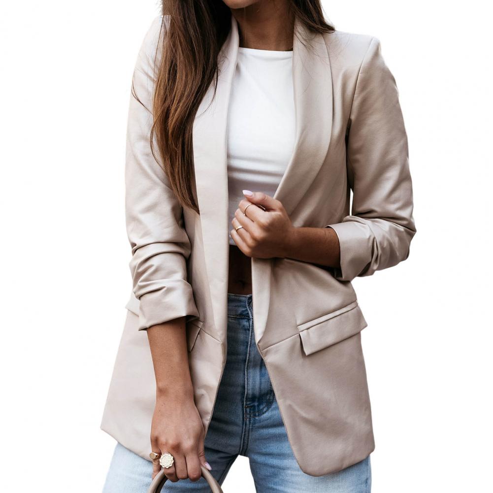 Women Coat Solid Color Lady Winter Coat Cardigan Open Stitch Spring Coat Faux Leather Turn-down Collar Autumn Coat chaquetas alx