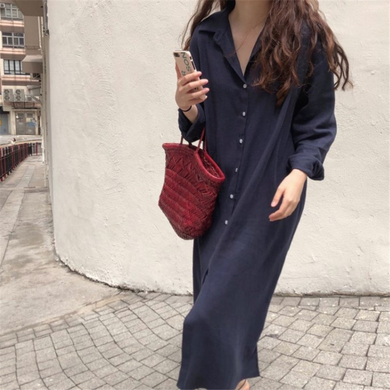 TVVOVVIN Easy Shirt Dress Urban Leisure Single Breasted Long Fund Loose Form Lazy Style Cotton And Linen Dresses L262 alx