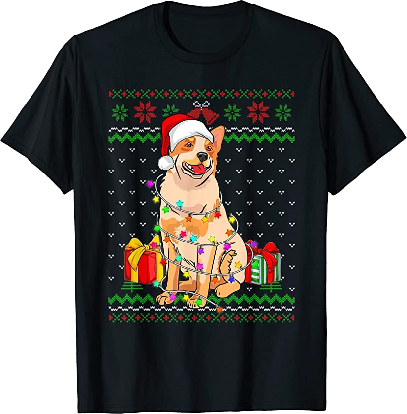 Australian Cattle Dog Ugly Christmas Lights Puppy Dog Lover T-Shirt