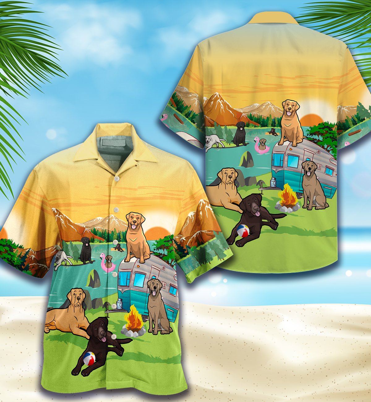 Labrador Lover Camping All Over Printed Hawaii Shirt Size S Ha54090