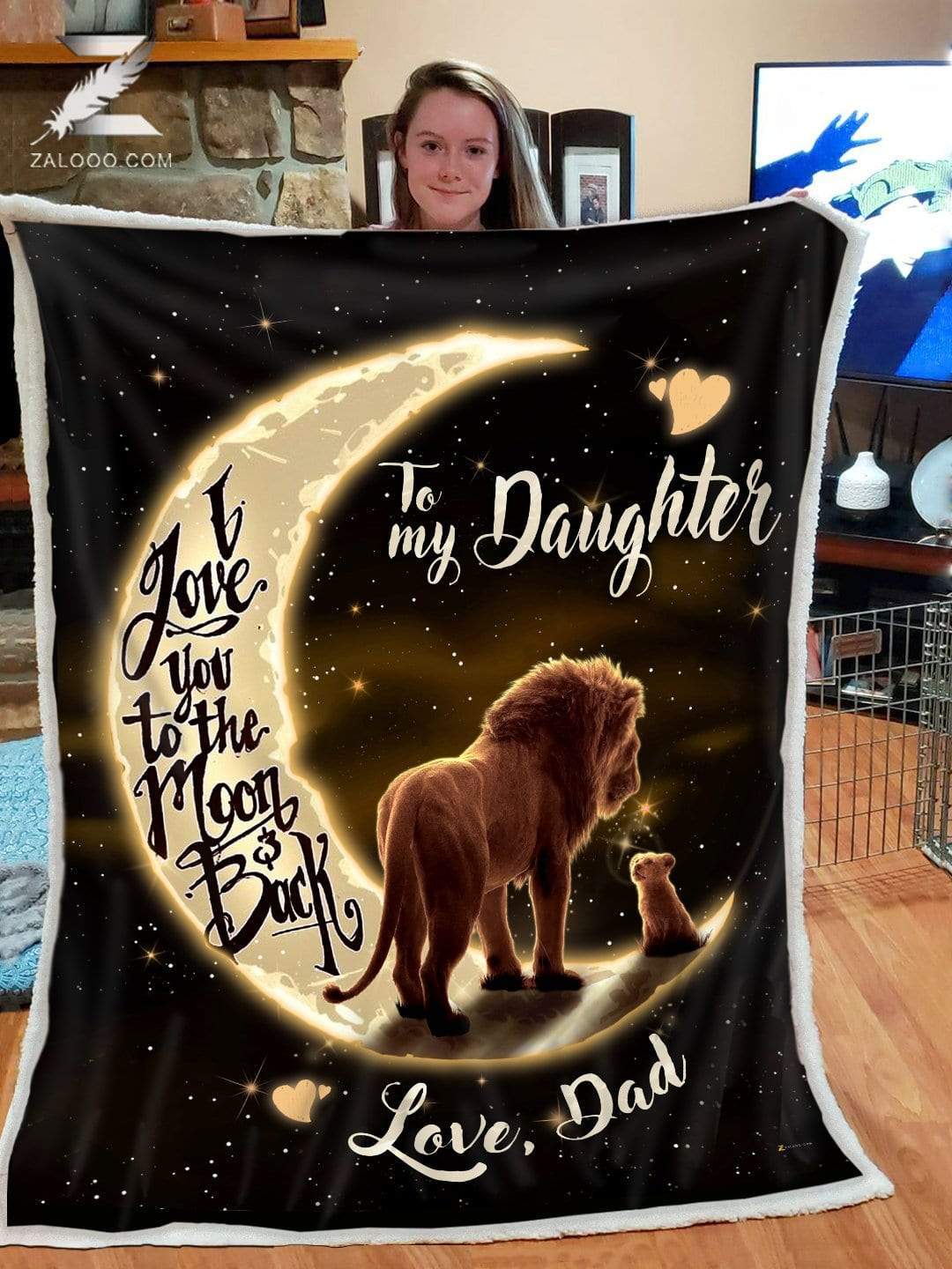 Animal – Lion – Daughter (Dad) – I Love You To The Moon And Back Cozy Fleece Blanket, Sherpa Blanket