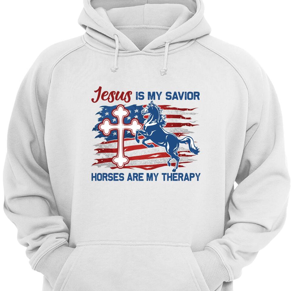 Jesus Is My Savior Horses Are My Therapy Hoodie – Trending Personalized